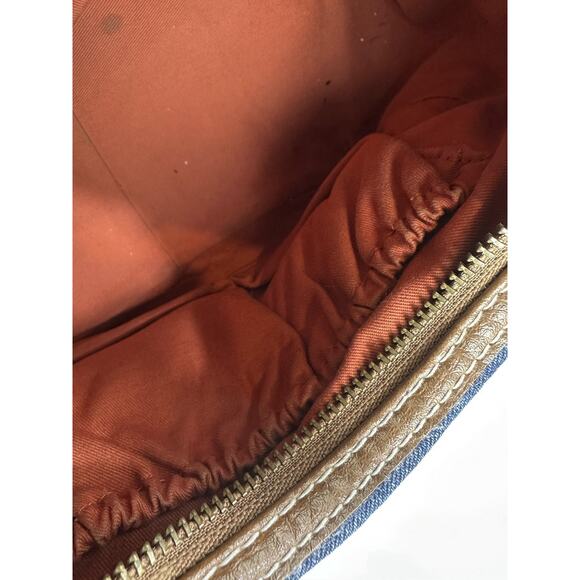 Y2K Gap Jeans 1969 Denim Hobo Shoulder Bag Brown Leather Trim Brass Zip Purse - Picture 9 of 16